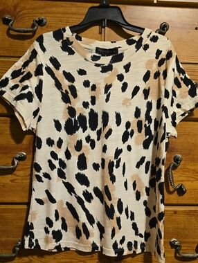 Sanctuary Beige and Black Animal Print Short Sleeve Tee